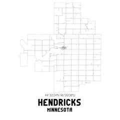 Hendricks Minnesota. US street map with black and white lines.