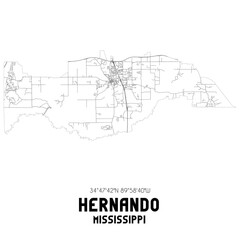 Hernando Mississippi. US street map with black and white lines.