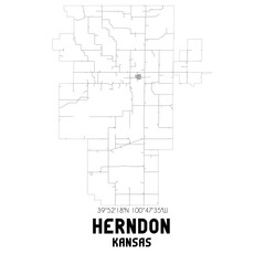 Herndon Kansas. US street map with black and white lines.