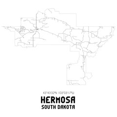 Hermosa South Dakota. US street map with black and white lines.