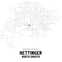 Hettinger North Dakota. US street map with black and white lines.