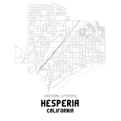 Hesperia California. US street map with black and white lines.
