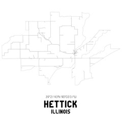 Hettick Illinois. US street map with black and white lines.