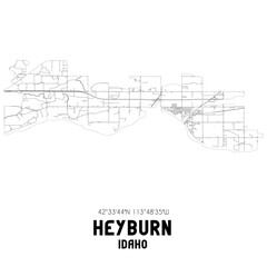 Heyburn Idaho. US street map with black and white lines.