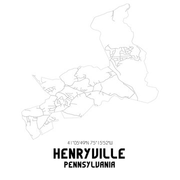 Henryville Pennsylvania. US street map with black and white lines.