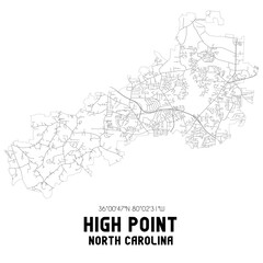 Fototapeta na wymiar High Point North Carolina. US street map with black and white lines.