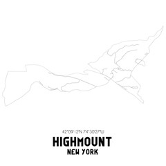Highmount New York. US street map with black and white lines.
