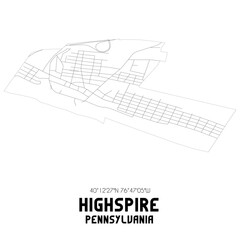 Highspire Pennsylvania. US street map with black and white lines.