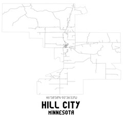 Hill City Minnesota. US street map with black and white lines.