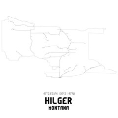 Hilger Montana. US street map with black and white lines.