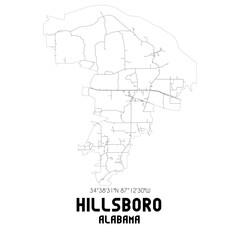 Fototapeta na wymiar Hillsboro Alabama. US street map with black and white lines.