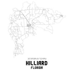 Hilliard Florida. US street map with black and white lines.
