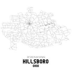 Fototapeta na wymiar Hillsboro Ohio. US street map with black and white lines.