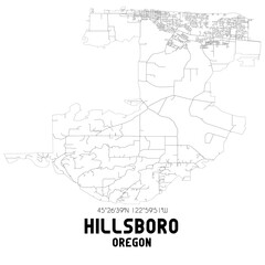 Hillsboro Oregon. US street map with black and white lines.