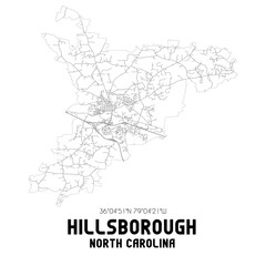 Hillsborough North Carolina. US street map with black and white lines.