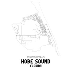 Hobe Sound Florida. US street map with black and white lines.