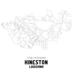 Hineston Louisiana. US street map with black and white lines.