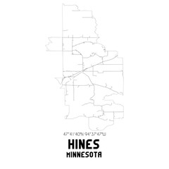 Hines Minnesota. US street map with black and white lines.