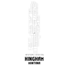 Hingham Montana. US street map with black and white lines.