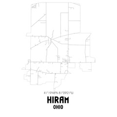Hiram Ohio. US street map with black and white lines.