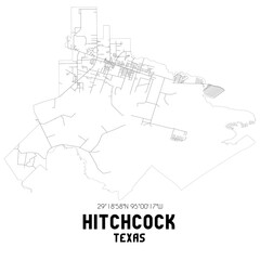 Hitchcock Texas. US street map with black and white lines.