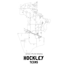 Hockley Texas. US street map with black and white lines.