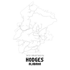 Hodges Alabama. US street map with black and white lines.