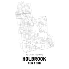 Holbrook New York. US street map with black and white lines.