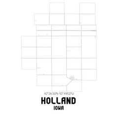 Holland Iowa. US street map with black and white lines.