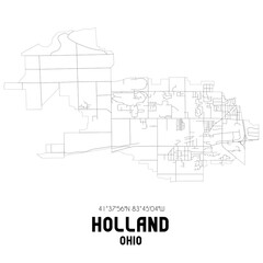 Holland Ohio. US street map with black and white lines.