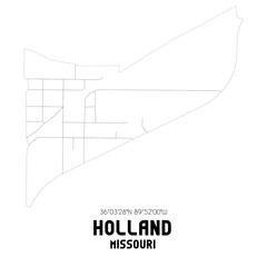 Holland Missouri. US street map with black and white lines.