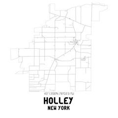 Holley New York. US street map with black and white lines.