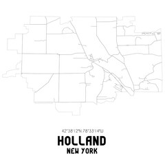 Holland New York. US street map with black and white lines.