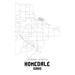 Homedale Idaho. US street map with black and white lines.