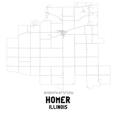 Homer Illinois. US street map with black and white lines.