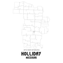 Holliday Missouri. US street map with black and white lines.