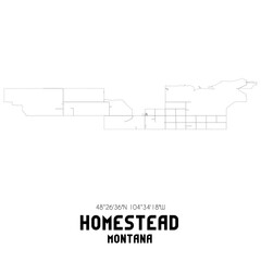 Homestead Montana. US street map with black and white lines.