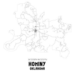 Hominy Oklahoma. US street map with black and white lines.