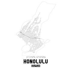 Honolulu Hawaii. US street map with black and white lines.