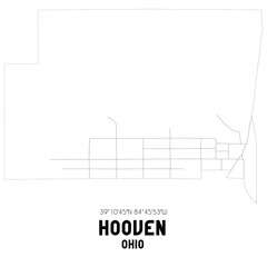 Hooven Ohio. US street map with black and white lines.