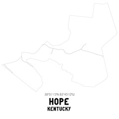 Hope Kentucky. US street map with black and white lines.