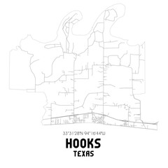 Hooks Texas. US street map with black and white lines.