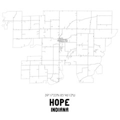 Hope Indiana. US street map with black and white lines.