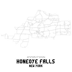 Honeoye Falls New York. US street map with black and white lines.