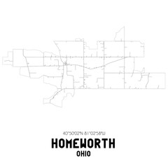 Homeworth Ohio. US street map with black and white lines.