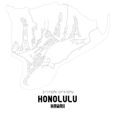 Honolulu Hawaii. US street map with black and white lines.
