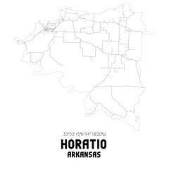 Horatio Arkansas. US street map with black and white lines.