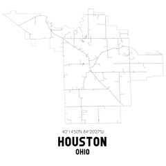 Houston Ohio. US street map with black and white lines.
