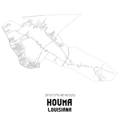 Houma Louisiana. US street map with black and white lines.