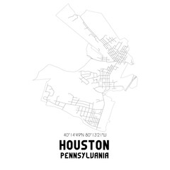 Houston Pennsylvania. US street map with black and white lines.